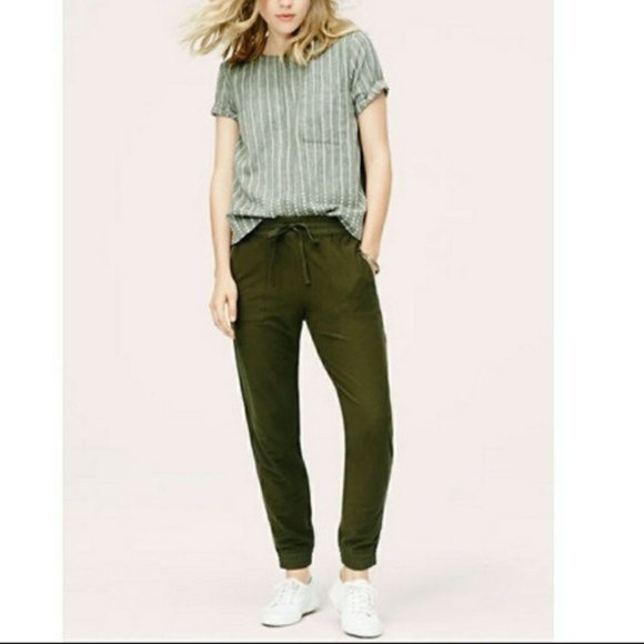 Lou Grey Olive Green Linen Jogger Pants 